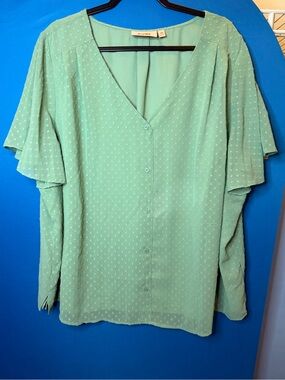 EVRI | Mint Green Swiss Dot Button-Front Blouse | Size 3X